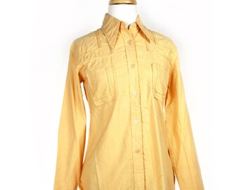 Vintage 1970s Noodle Soup Button Down Yellow Fitted Shirt Blouse Sz S - Hey Viv