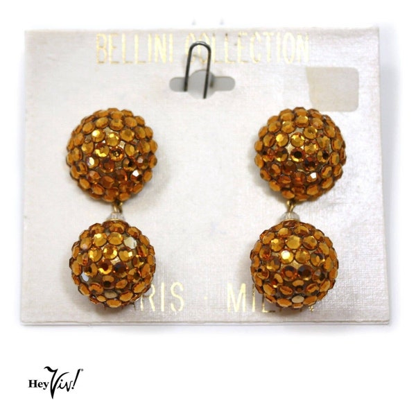 Vintage Bellini Yellow Crystal Button Earrings Card New/Old Store Stock - Hey Viv