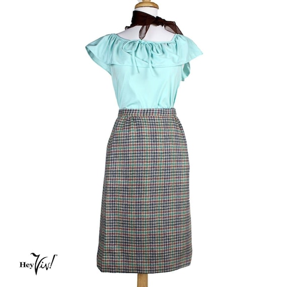 Vintage Plaid Wool Fully Lined Pencil Skirt - JG … - image 1