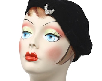 Vintage 60s Betmar Hat New York Black Velvet Beret w Rhinestone Accent - Hey Viv