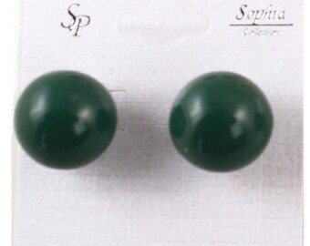 Vintage 1980s Green Plastic Ball Earrings 3/4" Round Retro Stud New Old - Hey Viv