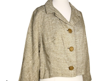 Vintage Flecked Tweed Cropped Jacket Fully Lined Statement Buttons Sz L - Hey Viv