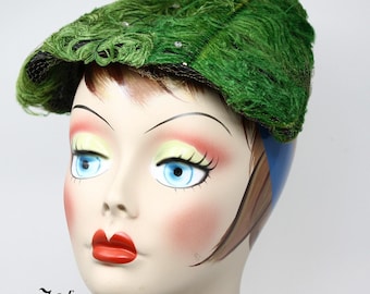 Vintage Green Feather Cocktail Hat Mid Century Fascinator Statement Hat - Hey Viv