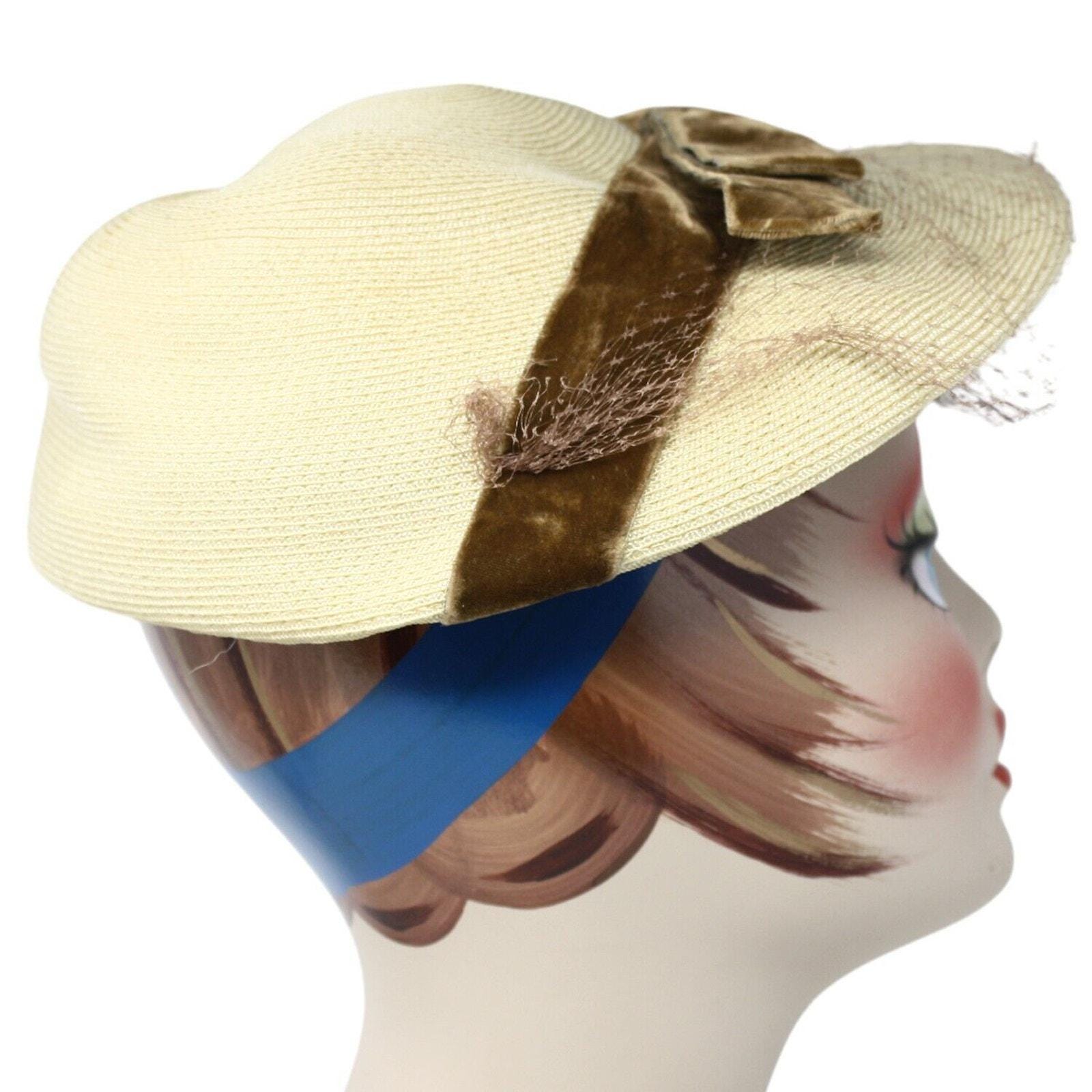 Vintage 50s Arnold Constable Platter Hat Tan Straw w Velvet Ribbon - Hey Viv Vintage 50s Arnold Constable Platter Hat Tan Straw W Velvet  main image 3