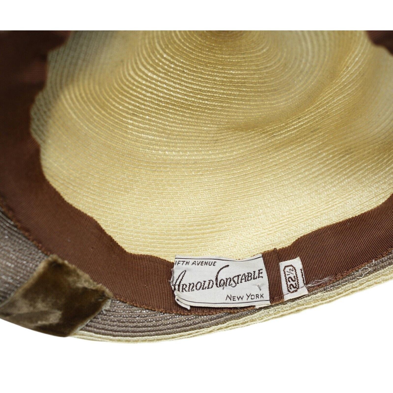 Vintage 50s Arnold Constable Platter Hat Tan Straw W Velvet 