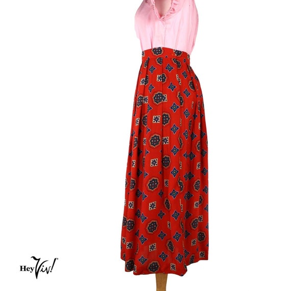 Vintage Red Rayon Print Skirt - Chaus - Made in J… - image 3