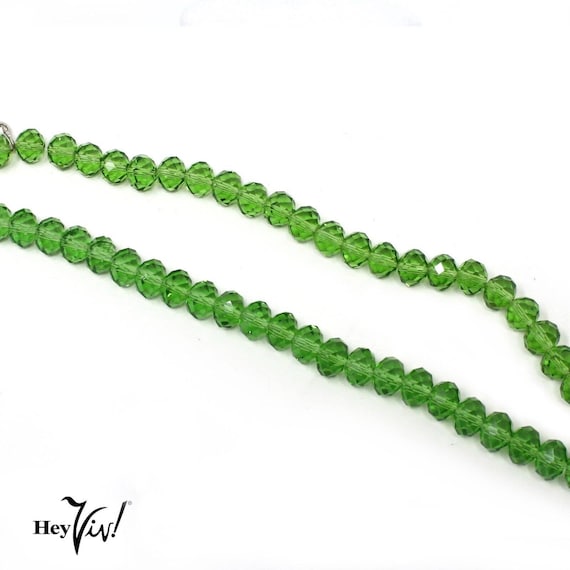 Vintage Vivid Green Glass Faceted Beads - 18" Lon… - image 4