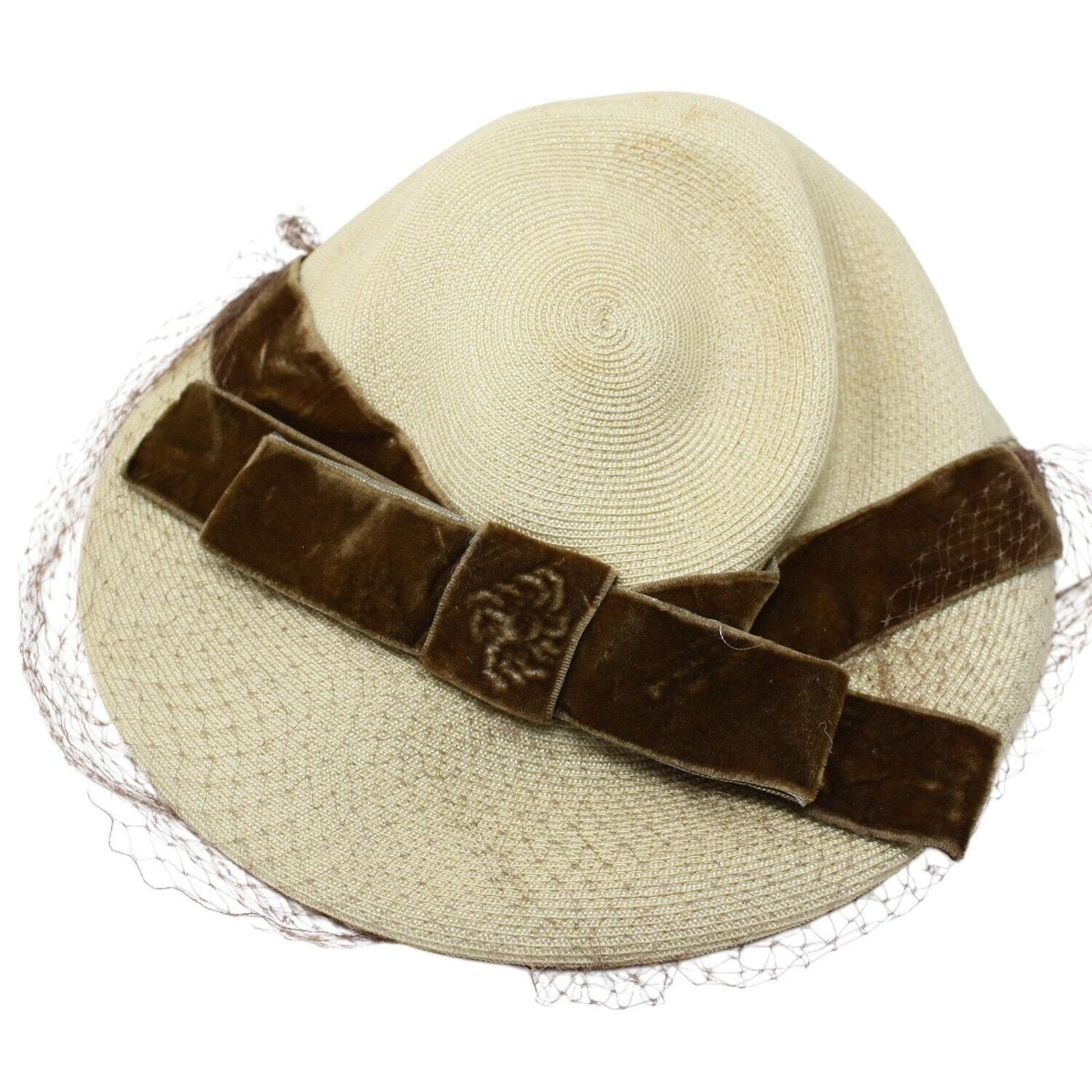 Vintage 50s Arnold Constable Platter Hat Tan Straw w Velvet Ribbon - Hey Viv Vintage 50s Arnold Constable Platter Hat Tan Straw W Velvet  main image 4