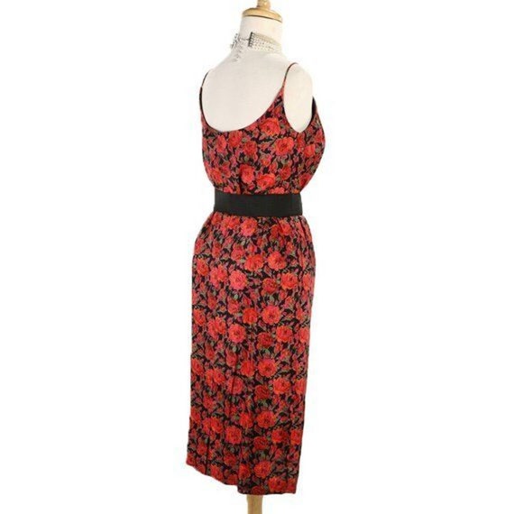 Vintage Mr Mort Fitted Wiggle Dress - Red Rose on… - image 2