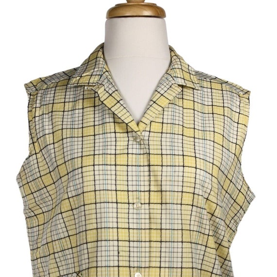 Vintage 50s Lady Sutton Yellow Plaid Cotton Sleev… - image 2