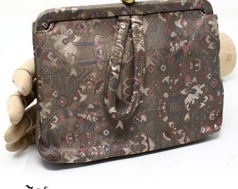 Vintage Brocade Clutch Purse Oriental Indian Print Evening Handbag - Hey Viv