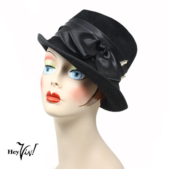 Vintage Henry Pollack Black Wool Felt Hat w Satin… - image 3