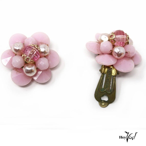 Vintage Pink Pearly Bead Clip On Earrings - W Ger… - image 3