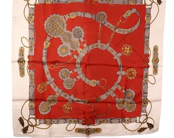 Vintage Herman Pecker Scarf Hand Printed Equestrian Chain Motif Made in Japan Square - Hey Viv