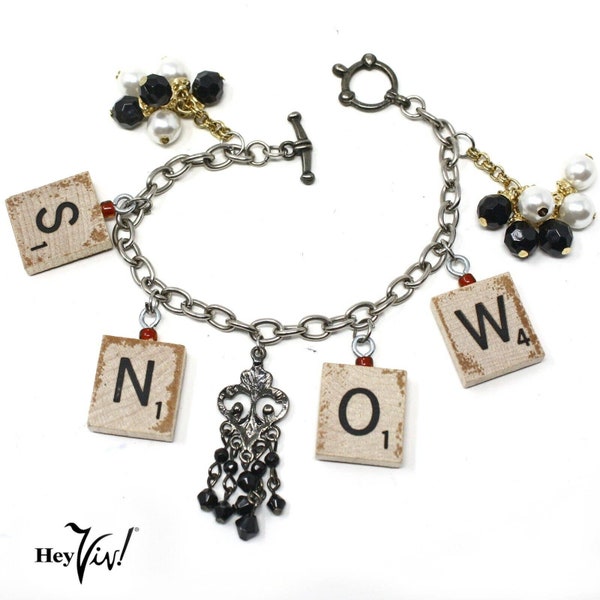 Fun Scrabble Charm Bracelet Spells SNOW and Cute Winter Scenes - Hey Viv