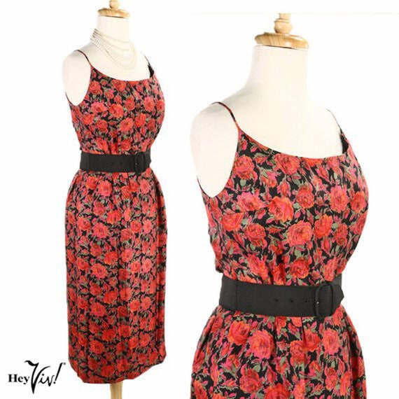 Vintage Mr Mort Fitted Wiggle Dress - Red Rose on 