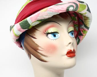 Vintage 60s Bucket Hat Pink Green Mod Go-Go Style Fabric w Curved Brim – Hey Viv