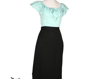 Vintage Black Pencil Skirt Metal Zip High Waist Straight Midi Size Small W26 - Hey Viv