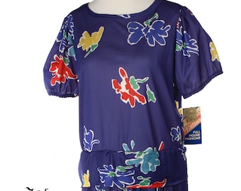 Vintage 80s Peplum Dress Full Figure Fashion Original Tag Sz L B40 W36 - Hey Viv