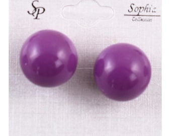 Vintage 1980s Purple Plastic Ball Earrings 3/4" Round Retro Stud New Old - Hey Viv