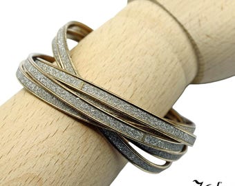 Vintage Interlocked Bangle Bracelets Gold w Silver Glitter 80s 90s Glam - Hey Viv
