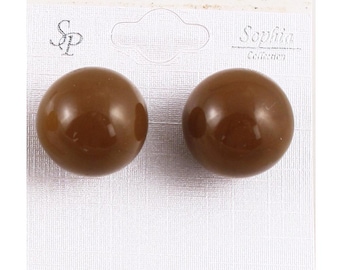 Vintage 1980s Brown Plastic Ball Earrings 3/4" Round Retro Stud New Old - Hey Viv