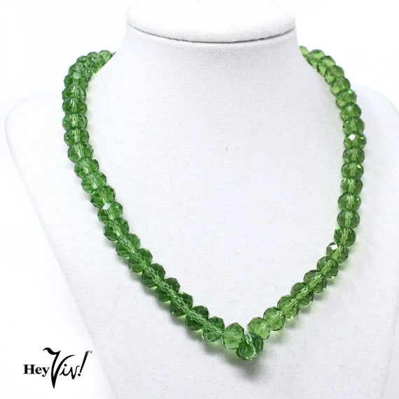 Vintage Vivid Green Glass Faceted Beads - 18" Lon… - image 1