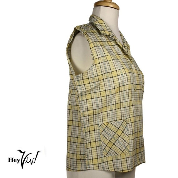 Vintage 50s Lady Sutton Yellow Plaid Cotton Sleev… - image 3