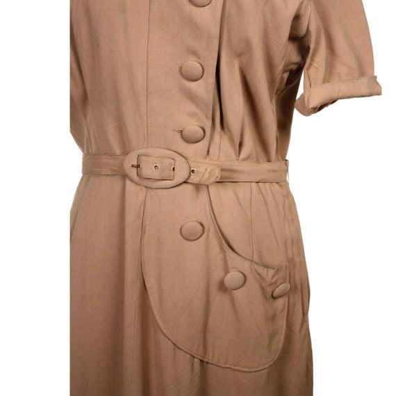 Vintage 40s WWII Cocoa Brown Gabardine Dress Big … - image 5