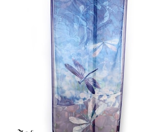 Vintage Galleria Enterprises Long Art Scarf Blue Dragonfly Floral 18x70 - Hey Viv
