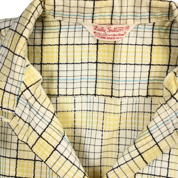 Vintage 50s Lady Sutton Yellow Plaid Cotton Sleev… - image 7