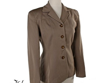 Vintage 1940s Nipped Waist Gray Gabardine Jacket with Padded Shoulders B36 W29 - Hey Viv