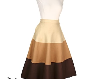 Vintage 50s Beacon Hill Co Felt Full Skirt Brown Cream Metal Zip W 26 - Hey Viv