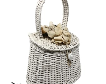 Bolso de mano vintage de los años 60, modelo It's In The Bag, color blanco, marca Ritter, fabricado en Japón, con asa superior - Hey Viv