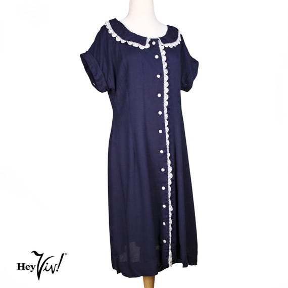 Vintage Lane Bryant Dress Navy Blue W White Lace Trim Size Large B36 W34 -  Hey Viv - Etsy