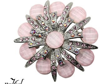 Vintage Pink Rhinestone Pin Brooch Glowing Pink Faceted Glass Beads 2" - Hey Viv