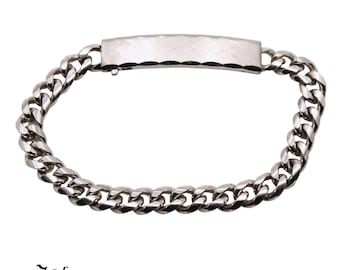 Vintage Speidel USA Rhodium Plate ID Bracelet Curb Chain Blank Nameplate Mens - Hey Viv