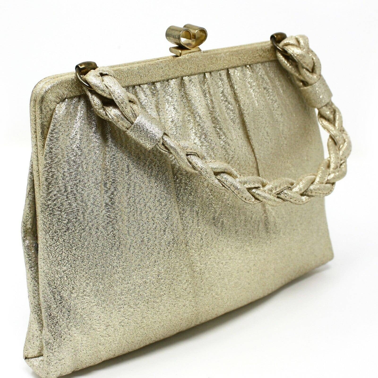 Vintage Gold Evening Purse With Braided Handle Cocktail Party Wedding ...