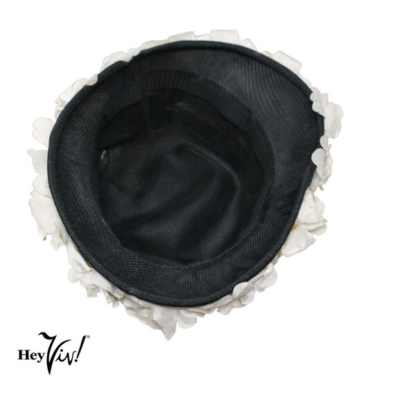 Vintage Black with White Flowers Bucket Cloche Fl… - image 5