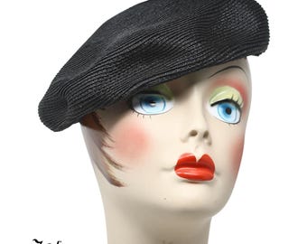 Vintage Black Textured Tilt Hat Bow Accent Cocktail Church Fascinator - Hey Viv