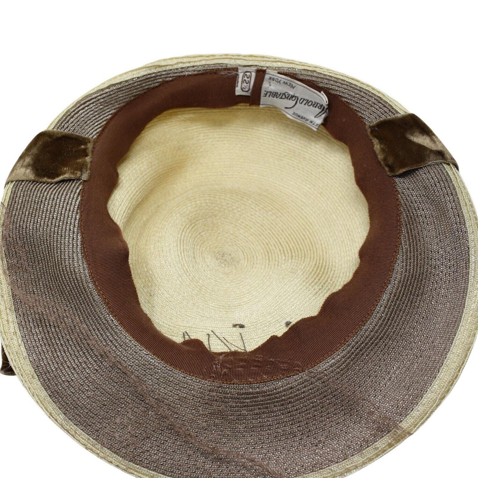 Vintage 50s Arnold Constable Platter Hat Tan Straw w Velvet Ribbon - Hey Viv Vintage 50s Arnold Constable Platter Hat Tan Straw W Velvet  main image 2
