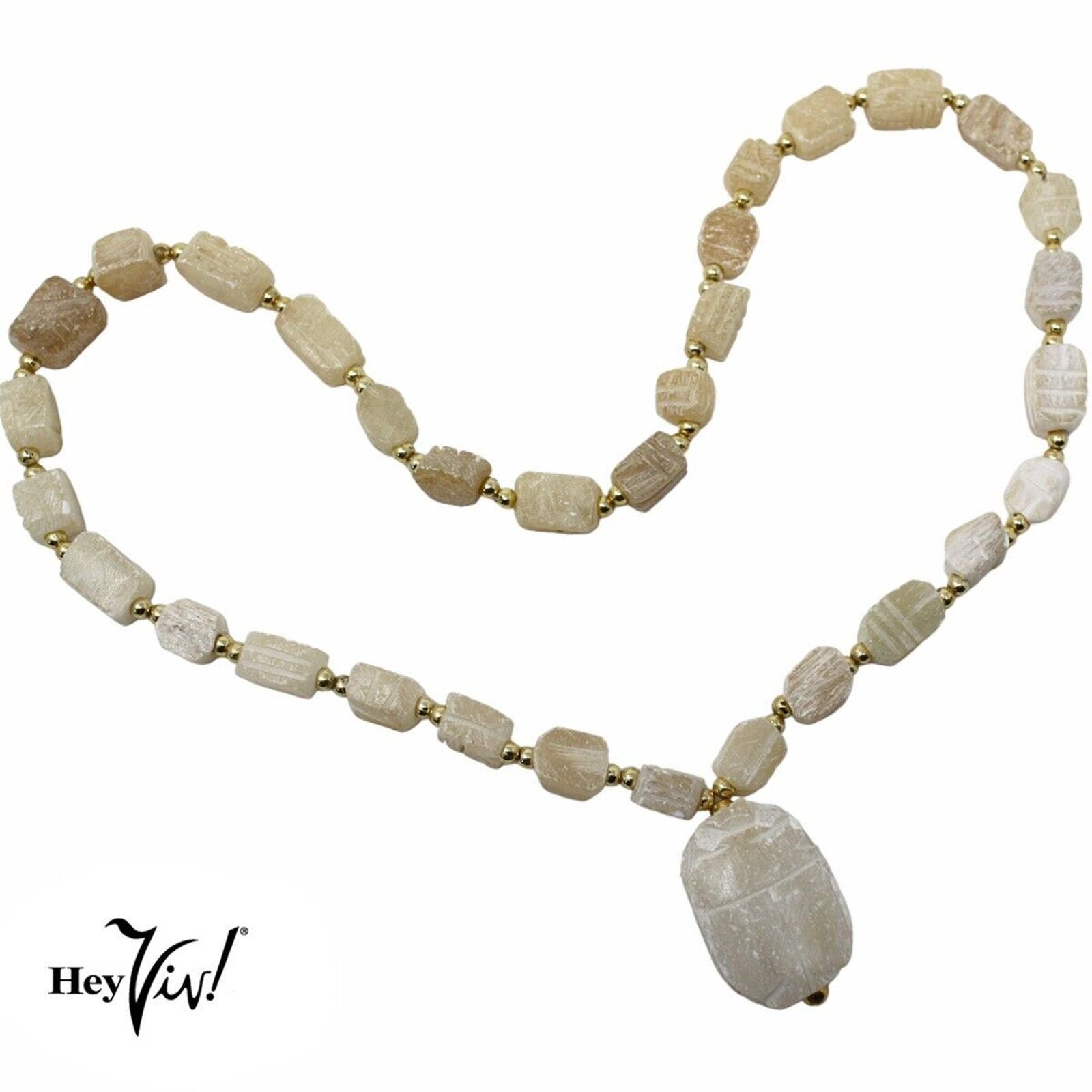 VINTAGE EGYPTIAN WHITE STONE SCARAB HAND CARVED NECKLACE | eBay