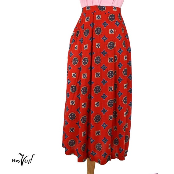 Vintage Red Rayon Print Skirt - Chaus - Made in J… - image 2