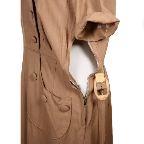 Vintage 40s WWII Cocoa Brown Gabardine Dress Big … - image 6