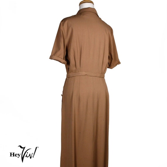 Vintage 40s WWII Cocoa Brown Gabardine Dress Big … - image 7