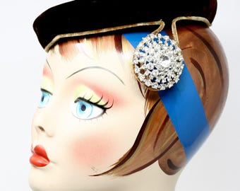 Vintage Brown Velvet Cocktail Hat 2" Rhinestone Accent Styled by Janet - Hey Viv