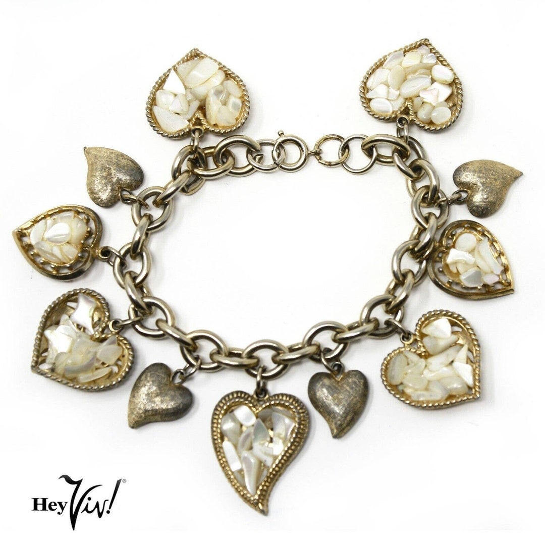 Vintage Bracelet Charms Hearts Silver Metal Valentine Horizon Jewelry  Company HJC New York 