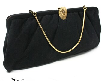 Vintage Black Soft Fabric Clutch Purse Cocktail Party Going Out 11x5 - Hey Viv