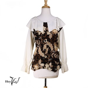 Vintage Diana Marco Floral Top Blouse w Ruffles and Shoulder Pads Sz 14 - Hey Viv