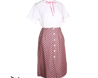 Vintage Burgundy Geometric Knit Skirt High Waist Button Front W26 L23 - Hey Viv